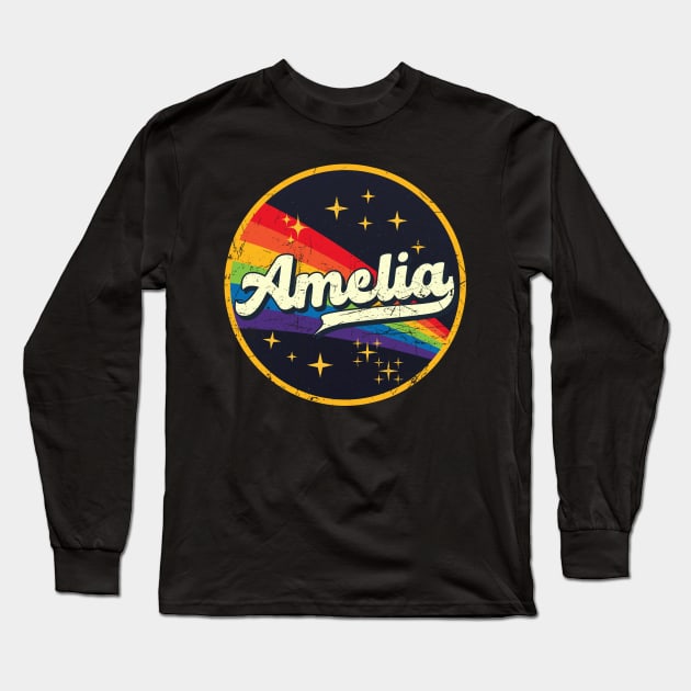 Amelia // Rainbow In Space Vintage Grunge-Style Long Sleeve T-Shirt by LMW Art